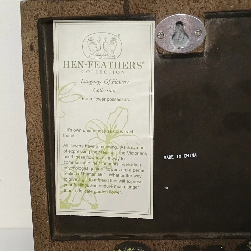 Hen-Feathers Bronze 3D Wall Tile Plaque Language Of Flowers Iris 9 X 8